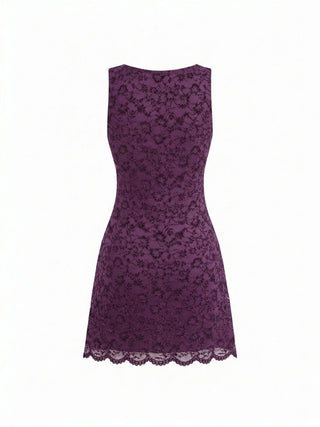 Flocking Lace V-neck A-line Mini Dress