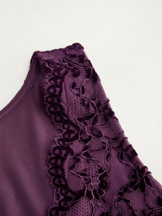 Flocking Lace V-neck A-line Mini Dress