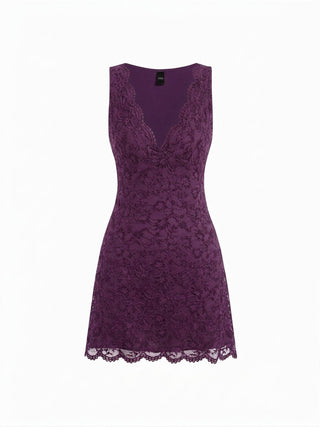 Flocking Lace V-neck A-line Mini Dress