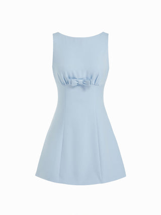 Boat Neck Bowknot Backless A-line Mini Dress