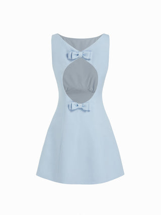 Boat Neck Bowknot Backless A-line Mini Dress