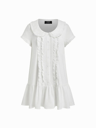Peter Pan Collar Ruffle Button-Up Mini Dress