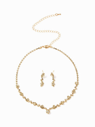 2PCS RHINESTONE DECOR NECKLACE & EARRINGS SET