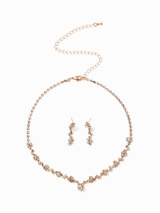 2PCS RHINESTONE DECOR NECKLACE & EARRINGS SET