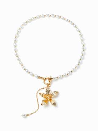 FLOWER & FAUX PEARL BEADED PENDANT NECKLACE