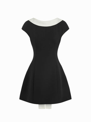 Colorblock Boat Neck Backless Bowknot A-line Mini Dress