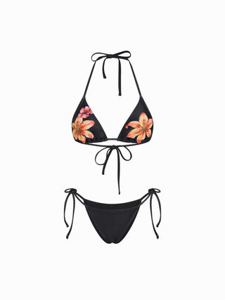 Halter Neckline Floral Triangle Tie Side Bikini Set With Cover Up Shorts