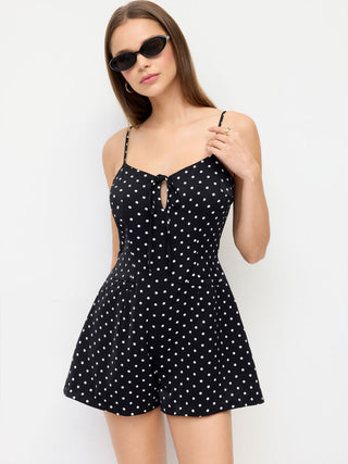 Polka Dot High Rise Bowknot Cut Out Cami Romper