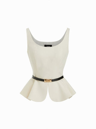Scoop Neck Ruffled Peplum Tank Top With Belt