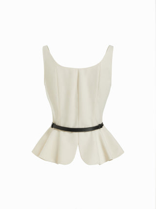 Scoop Neck Ruffled Peplum Tank Top With Belt