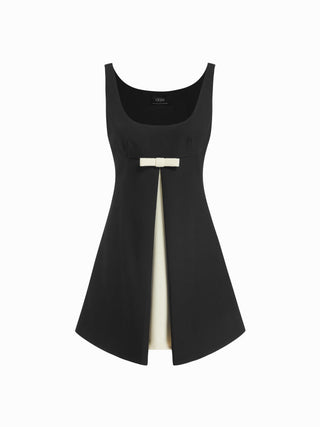 Scoop Neck Colorblock Bowknot A-line Mini Dress