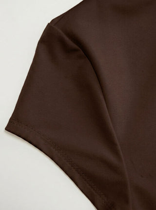 Mandarin Collar Short Sleeve Cut Out Top