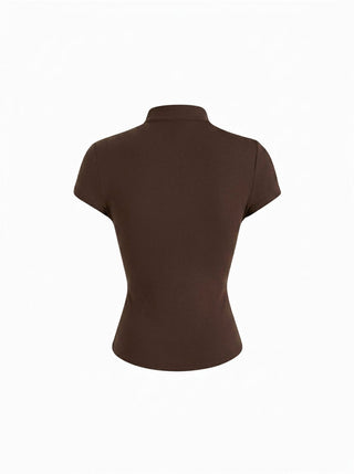 Mandarin Collar Short Sleeve Cut Out Top