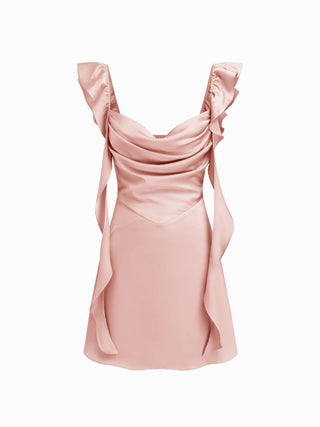 Satin Sweetheart Neck Ruffle Hem Backless Mini Dress