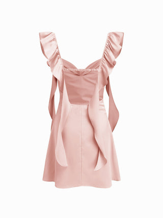Satin Sweetheart Neck Ruffle Hem Backless Mini Dress