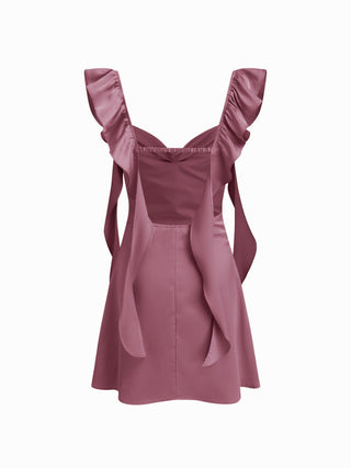 Satin Sweetheart Neck Ruffle Hem Backless Mini Dress