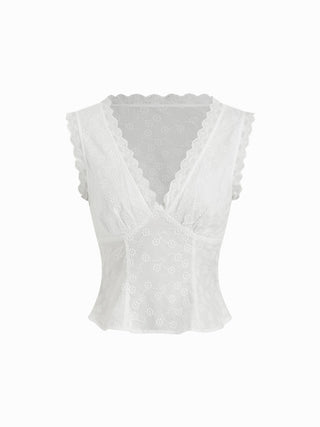 V-Neck Floral Scalloped Trim Lace Corset Top