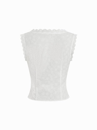 V-Neck Floral Scalloped Trim Lace Corset Top