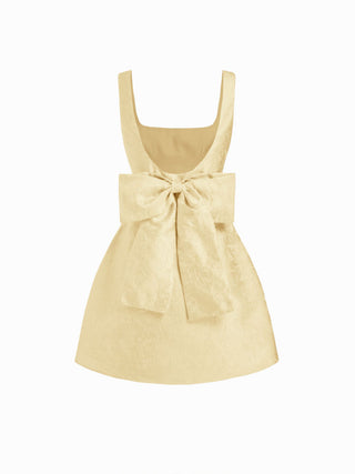 Jacquard Sculptural Square Neck Bowknot Flared Mini Dress