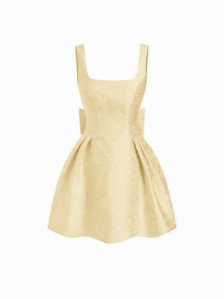Jacquard Sculptural Square Neck Bowknot Flared Mini Dress