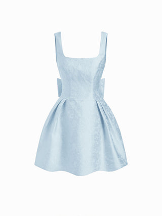 Jacquard Sculptural Square Neck Bowknot Flared Mini Dress