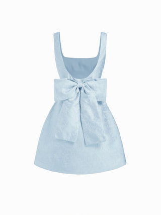 Jacquard Sculptural Square Neck Bowknot Flared Mini Dress