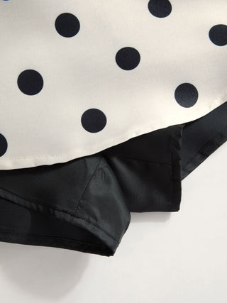 Polka Dot Strapless High Rise Colorblock Peplum Hem Romper