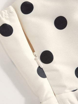 Polka Dot Strapless High Rise Colorblock Peplum Hem Romper