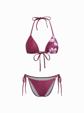 Halter Neckline Floral Triangle Tie Side 3 Piece Bikini Set
