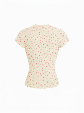 Cotton-blend Floral Round Neck Short Sleeve Tee