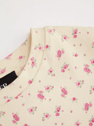 Cotton-blend Floral Round Neck Short Sleeve Tee