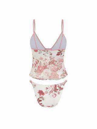 V-neck Floral Tie Front Cami Bikini Set