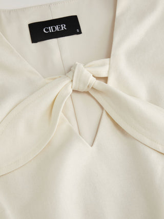 Linen-blend Bowknot Oversized Mini Shift Dress