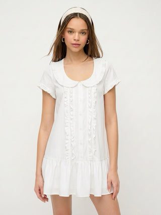 Peter Pan Collar Ruffle Button-Up Mini Dress