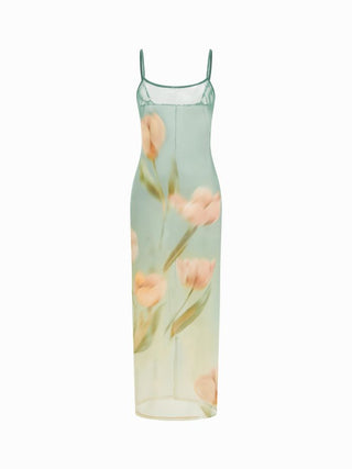 Floral Tie Dye Cami Maxi Dress Swimsuit Cover-Up