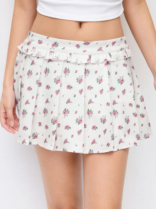 Low Rise Floral Ruffle Pleated Mini Skirt