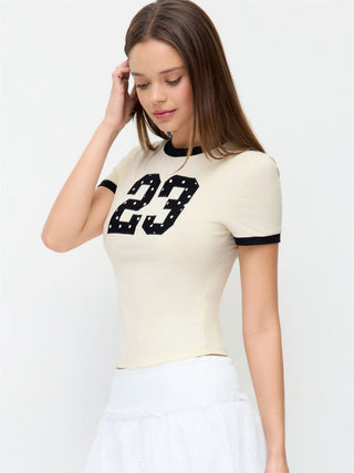 23 Graphic Cotton-blend Contrast Trim Short Sleeve Tee