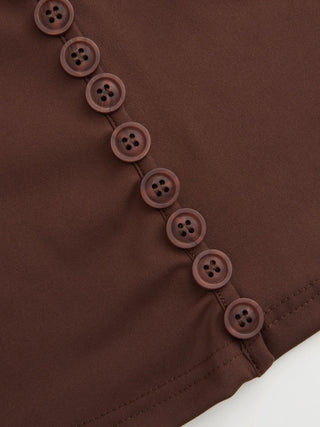 High Stretch Stand Collar Puff Sleeve Ruched Cut Out Top