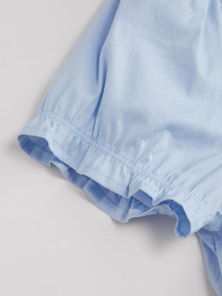 Cotton-blend V-neck Lettuce Trim Short Sleeve Blouse