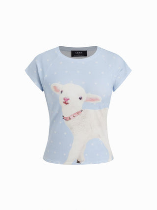 Polka Dot Lamb Print Short Sleeve Tee