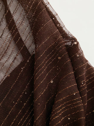 Textured Mesh Cowl Neck Metal Detail Ruched Top