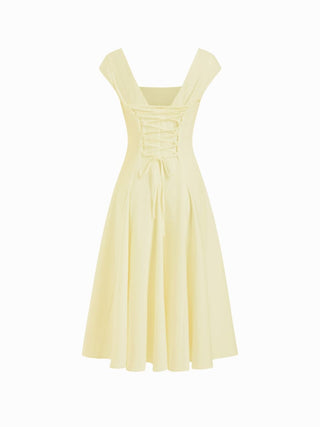 Square Neck Short Sleeve Wrap A-line Maxi Dress
