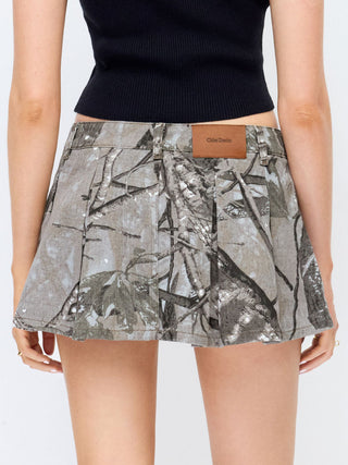 Denim Mid Rise Conversational Mini Skort