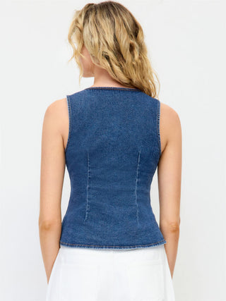 Denim Square Neck Metal Detail Tank Top
