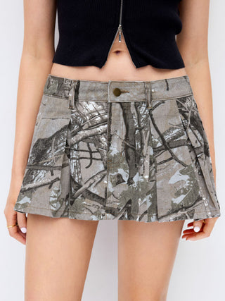 Denim Mid Rise Conversational Mini Skort