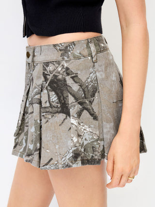 Denim Mid Rise Conversational Mini Skort