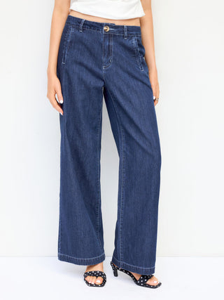 Denim Mid Rise Straight Leg Jeans