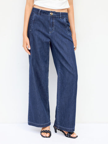Denim Mid Rise Straight Leg Jeans
