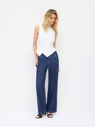 Denim Mid Rise Straight Leg Jeans