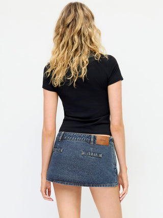 Denim Low Rise Washed Metal Detail A-line Micro Mini Skort